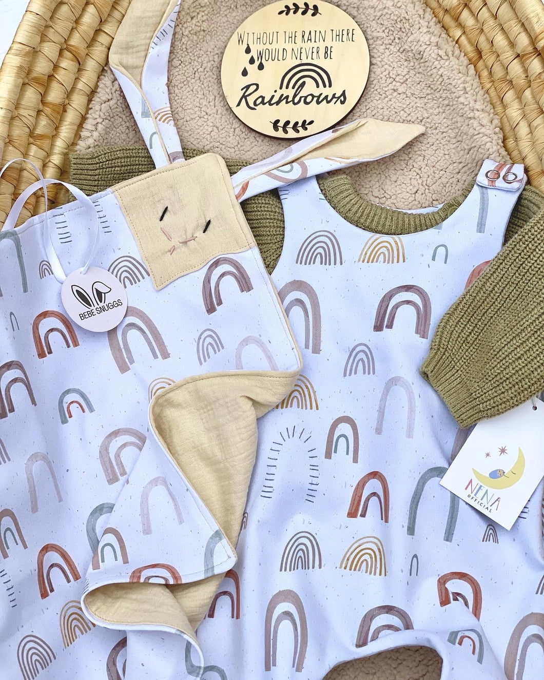 Luce - Rainbow set. Romper/teddy Blankie